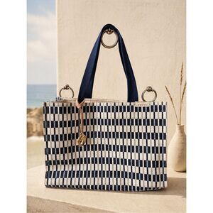 Spartina 449 Navy Cream Woven Tote | Coastal Chic Market Bag | Preppy Quiet Luxu